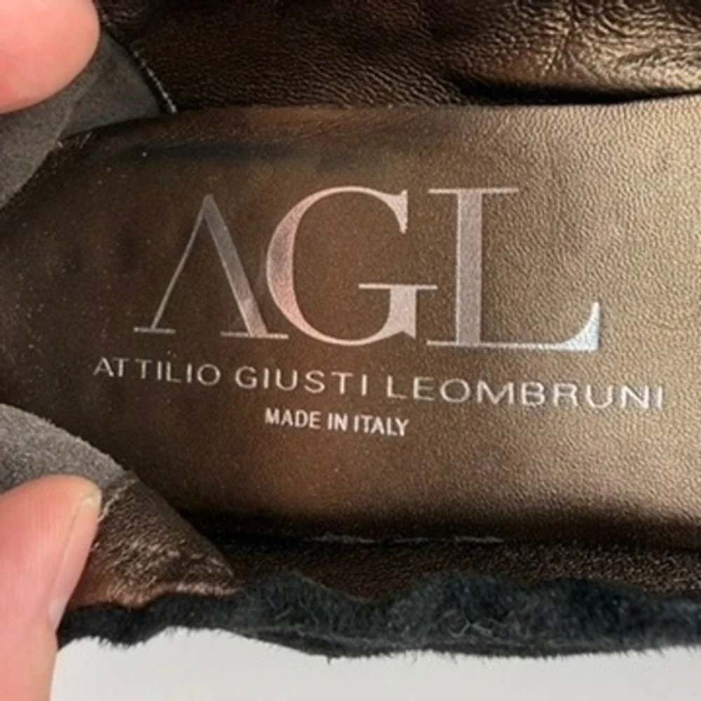 AGL Black Suede Flats 9 Leather Metal Rosette Flats Heel Ballet Minimal Office